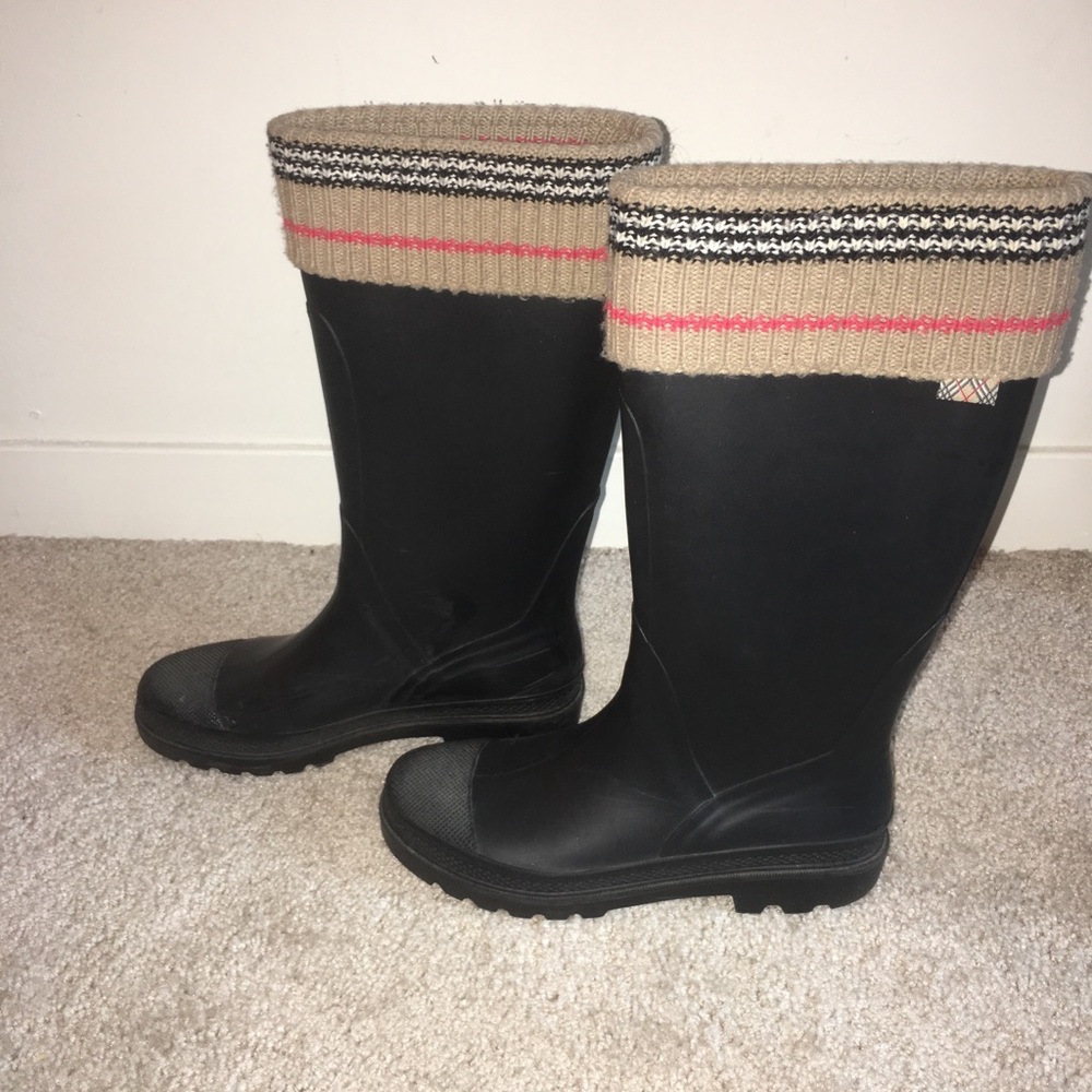 Burberry rain boots.
